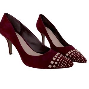 Enzo Angiolini burgundy suede pumps heels with gold jewels.  Size 9 1/2